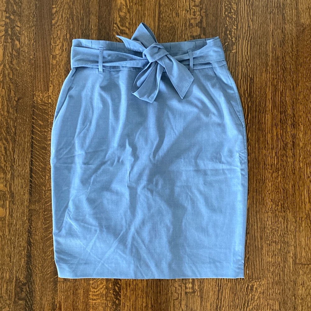 Womns Ann Taylor Denim Blue Spandex Blend Pencil Midi Skirt Sz 6